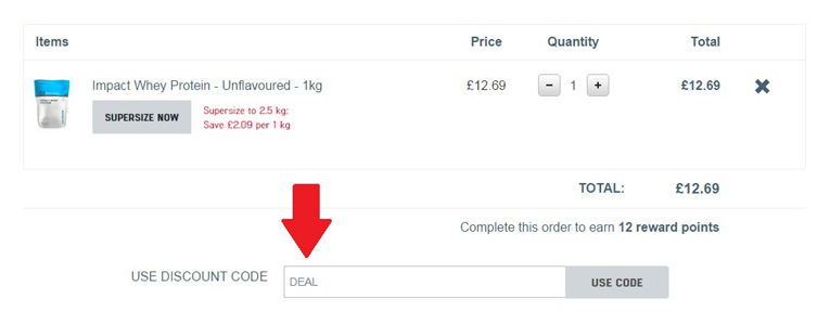 red arrow displaying where a myprotein discount code can be used