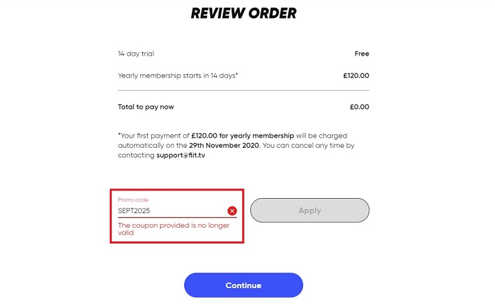 Fiit Discount Code - Invalid Code