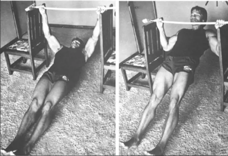 Arnold Schwarzenegger Home Workout Review - Row Between Chairs